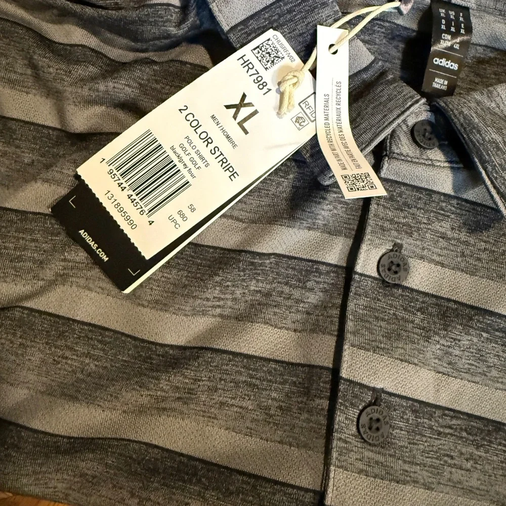 Adidas Golf Polo Mens XL Grey Black Striped Short Sleeve Performance HR7981 New